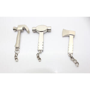 3 Piece Metal Mini Hand Tools 1 Axe, 2 Hammers Metal Keychain Xmas Ornaments